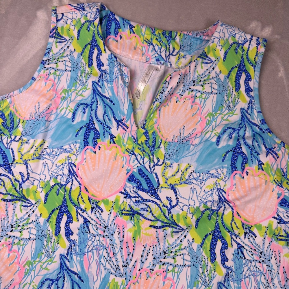 Lulu-B Womens Sleeveless V-Neck Top Blue Pink Green Seashell Coral L